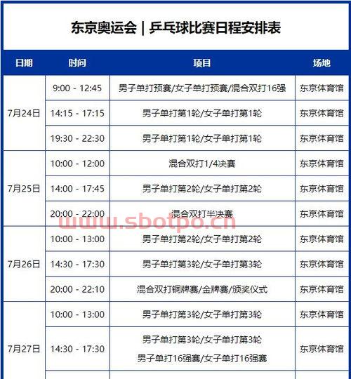 2021奥运会乒乓赛程表（2021奥运会乒乓赛程表格）