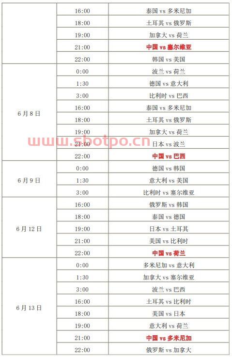 中国女排赛事时间表2021