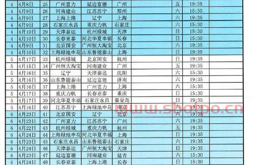 2016中超赛程表