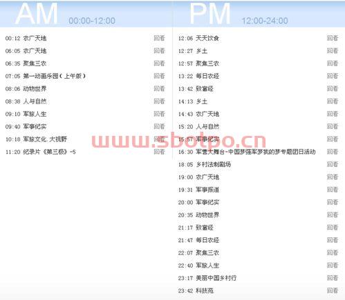 中央四台节目表