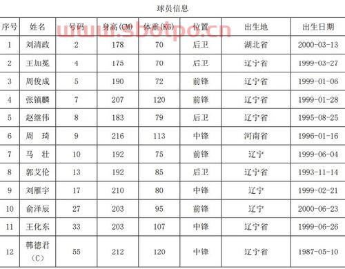 辽宁队队员名单